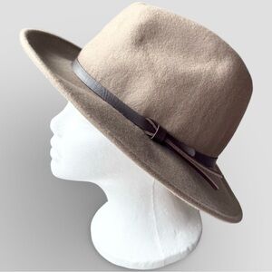 D&Y Pure Wool Taupe Fedora Hat with Brown Band One Size